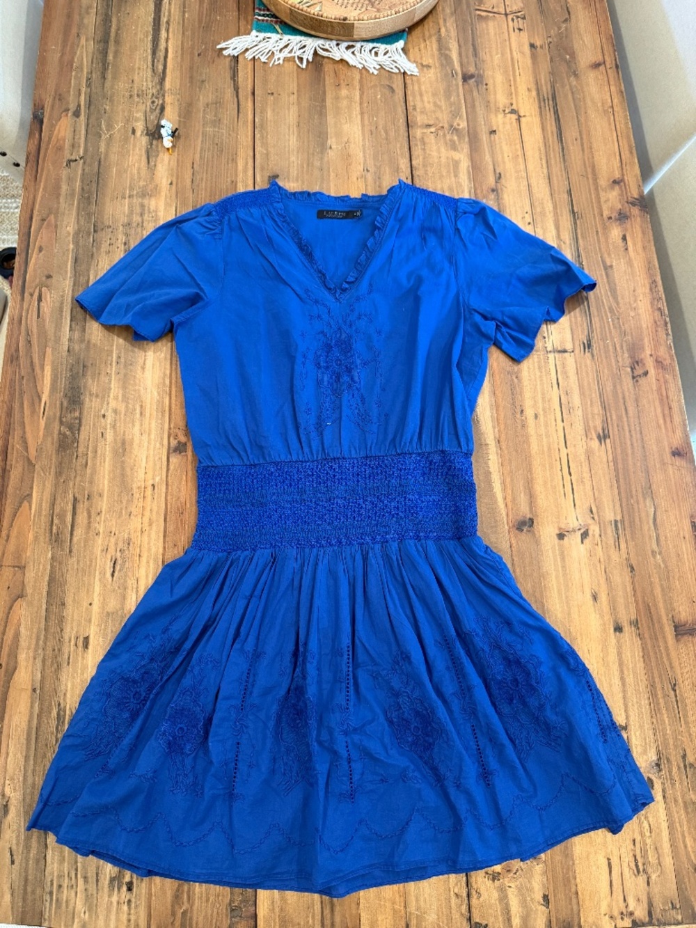 Ralph Lauren | Blue Embroidered Floral Mini Dress | Size 8